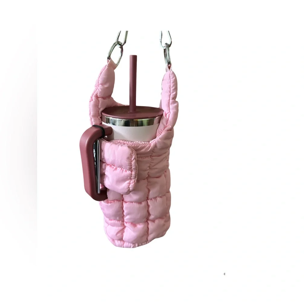 Light Pink Quilted Travel Water Bottle Holder